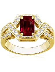 14K Yellow Gold Emerald Cut Ruby Ring With Sidestones