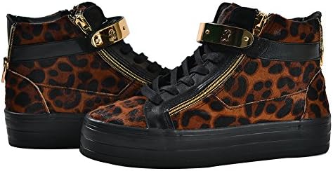 Babihaus Women's Leopard Horse Hair Platform Lace-up Ankle Boot US 8.5