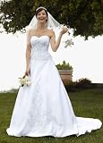 David's Bridal Wedding Dress: Satin Ball Gown with Beaded Lace Appliques Style WG3178
