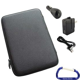 Gizmo Dorks Hard EVA Case Cover (Black) and Charging Bundle with Carabiner Key Chain for the Samsung Galaxy Tab 7.0 Plus