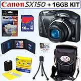 Canon PowerShot SX150 IS 14.1 MP Digital Camera (Black) + 16GB Accessory Ki ....