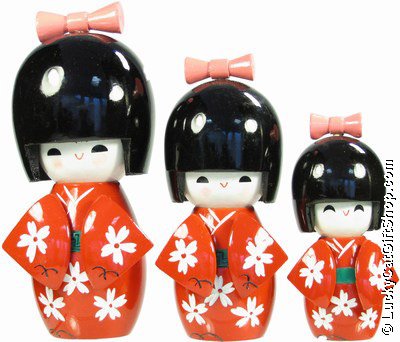 Japanese Kokeshi Dolls Set (Red)