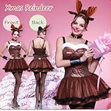 MONOPORY 2014 トナカイ コスプレ ワンピース＋カチューシャ＋手袋＋首輪 4点セット 【光るリストバンド付き】 ガール クリスマス　衣装 イベント パーティ 服 コスチューム サンタ