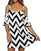 Oyanus Womens Chiffon Open Shoulder Trumpet Sleeve Wave Printed Beach Mini Dress