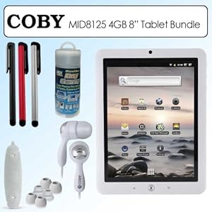 Coby MID8125-4GWHT 8 Inch Kyros Touchscreen Android Tablet Bundle With Accessories