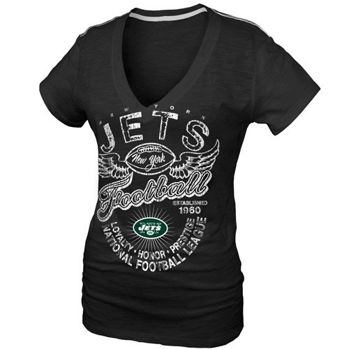 New York Jets Ladies Gunner Glitz T-Shirt - Black (Medium)