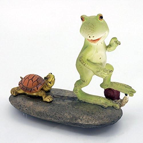 Green Frog and Turtle on River Rock Collectible Figurine Garden Sculpture Wildlife Animal Gift