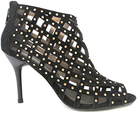 Olivia Miller Women's 'Anneliese' Black Caged Rhinestone Studded High Heel Peep Toe Booties 10 B(M) US