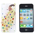 Rainbow iPhone 4 Cell Phone 3D Peacock Rhinestone Snap On Cover Hard Case