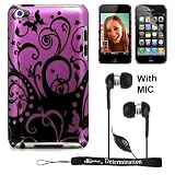 Durable Crystal HD Flexible Graphic Design Case for Apple iPod Touch 4 ( Compatible with all Models, 8 GB 32 GB and 64 GB) + Includes an eBigValue (TM) Determination Hand Strap KeyChain + Includes Anti Glare screen protector, Protects against scratches and dirt + Includes a Crystal Clear High Quality HD Noise Filter Earbuds Earphones Headphones with Mic, 3.5mm Jack For iPod, iPhone and iPad