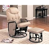 Bone Color Leatherette Swivel Glider Rocker Recliner Chair & Ottoman