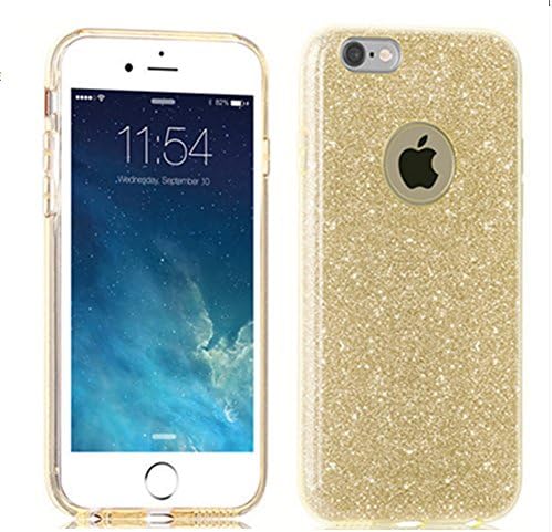 iPhone 6s Case, Bling Sparkle Crystal Premium 3 Layer Hybrid Semi-transparent Soft Protective Cover Case for iPhone 6 6s 4.7 Inch (Bling Gold)