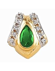 18K Yellow Gold Pear Cut Chatham Created Emerald and Diamond Pendant -- LIFETIME WARRANTY