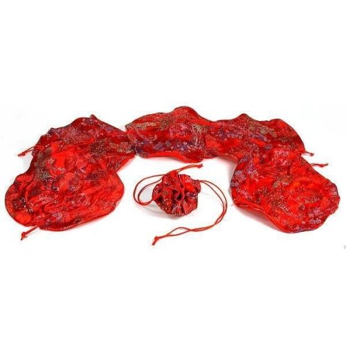 6 Drawstring Pouches Red Brocade Chinese Gift Bag 10