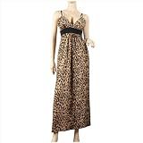 Sexy Brown Animal Print Empire Waist Plus Size Maxi Dress