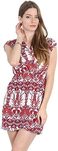 RACK29 - Boho Surplice Tulip Floral Print Summer Sleeveless Short Shift Dress - Medium, Rust