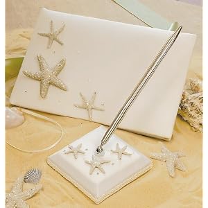 starfish shell beach wedding guest book and pen set