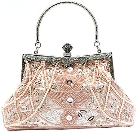 Blueblue Sky Seed Bead Sequined Leaf Clutch Purse Evening Handbag Hidden Handle#03331 (Champagne)