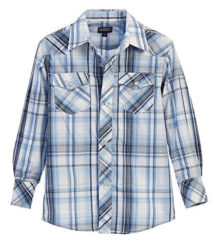 Gioberti Little Boys Plaid Long Sleeve Pearl Snaps Shirt, Sky Blue, Size 5