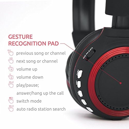 Wireless Bluetooth Headphones with Gesture Recognizer, Built-in Microphone, FM Radio, MP3 Player with Micro SD Support