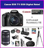 Canon EOS Rebel T1i 15.1 MP CMOS Digital SLR Camera with 3-Inch LCD and EF-S 18-55mm f/3.5-5.6 IS Lens & Canon EF-S 55-250MM IS Lens With Enthusiast Accessory Package Includes 16GB Hi Speed Error Free Memory Card, Vertical Shutter release battery Grip, 2 Extra Extended Life LP-E5 Battery Packs, Remote Shutter Release, Protective 58MM 3 Piece Filter Kit, Professional SLR Carrying Case, Professional tripod More