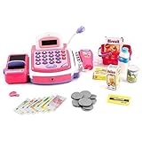 Pretend Play Electronic Cash Register Toy Realistic Actions & Sounds Pink