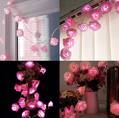 Hongrays@20 LED Battery Operated Rose Flower String Lights Wedding Garden Christmas Decor (Pink)
