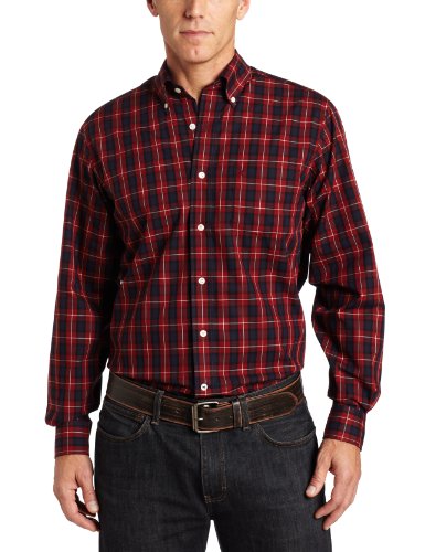 Nautica Mens Tatan Long Sleeve Woven Wrinkle Resistant Shirt, Riverside Red, Medium