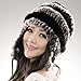 URSFUR Women's Rex Rabbit Fur Hats Winter Ear Cap Flexible Multicolor (Coffee & Black)