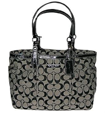 Coach Gallery 12 cm Signature East/West Tote Handbag - Black/White