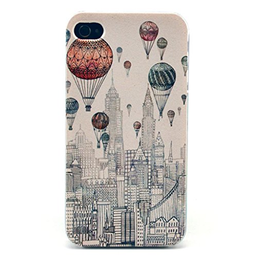 iPhone 4 Case,iPhone 4S Case,Gift_Source Funny Series Picture [Hot air balloon over the city Design pattern] Hard Back Case Cover Skin For Apple iPhone 4/4S +1 X Screen Protector and Stylus Pen