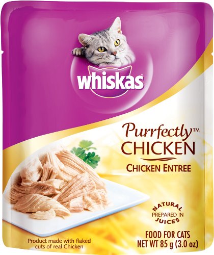 Whiskas Purrfectly Chicken in Natural Juices Food for Cats, 3-Ounce Pouches (Pack of 24)