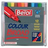 Electronics : Berol Colour Broad Pen with Washable Ink 1.7mm Line Assorted Ref S0375410[Wallet 12]