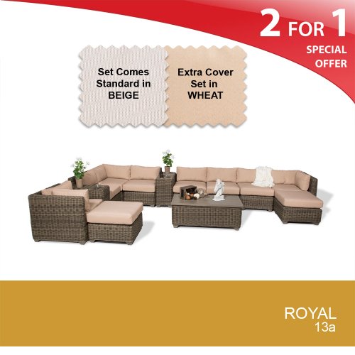 Royal 13 Piece Outdoor Wicker Patio Furniture Set Wheat 13A 2 Yr Fade Warranty (^^) Price