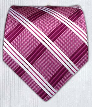 100% Silk Woven Pink Houndstooth Plaid Tie