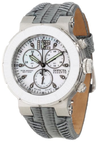 Invicta Women's 10724 Ocean Reef Chronograph Diamond Accented Mother-Of-Pearl Dial Gray Leather Watch