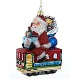 Kurt Adler Santa Sitting on San Francisco Trolley Glass Ornament, 5-Inch