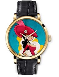 SPRAWL Aanalog Fashion Series Gold Ladies Watches of Genuine Black Leather Strap,Unique Wrist Watch for Women Girls Designed with pirate Girl