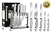 6 Piece Knife Set with Clear Thin Stand by El Perfecto Kitchen - High-Quality Stainless Steel Blades & Acrylic Stand – 8” Chef, Slicing, & Bread, 5” Utility, & 3.5” Paring Knives + 30 Day Guarantee