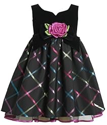 Girls Plaid Print Polyester/Velvet Sweetheart   Dress With a Bow(s)