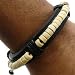 Black Leather Cuff & Black Cord Wristband Bracelet With Coco Wood Beads