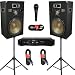 New Studio Speakers 12 Three Way Pro Audio Monitor Pair, Stands, Amp, Cables and Mic Set for PA DJ Home or Karaoke PPB12SET