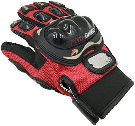 Upalm Carbon Fiber Pro-Biker Bicycle Motorcycle Motorbike Powersports Racing Gloves (Red, Medium)