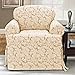 SureFit Scroll T-Cushion - Chair Slipcover - Champagne