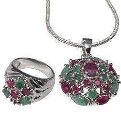 Silver Ring Pendant Set Multi Gem Jewelry (gprs001)