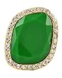 Goldtone Green Acrylic Clear Rhinestone Stretch Fashion Ring
