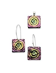 Sterling Silver Pink & Yellow Dichroic Glass Earrings & Pendant Set, Best Quality Free Gift Box Satisfaction Guaranteed