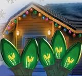 Set Of 25 Transparent Green C7 Christmas Lights With Green Wire