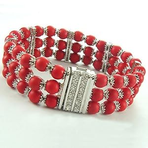 C.Z. (.925) STERLING SILVER AND RED CORAL RHODIUM PLATED BRACELET by 