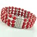 C.Z. (.925) STERLING SILVER AND RED CORAL RHODIUM PLATED BRACELET (Nice Gift, Special Sale)
